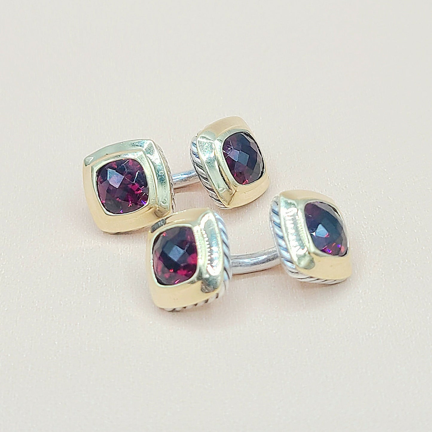 David Yurman Albion Garnet Cufflinks Silver & Gold | Certified #