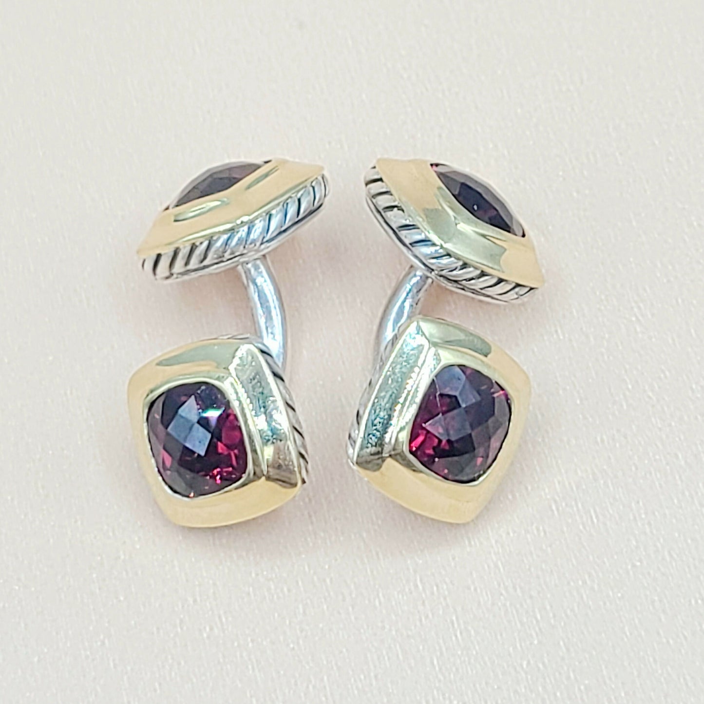 David Yurman Albion Garnet Cufflinks Silver & Gold | Certified #
