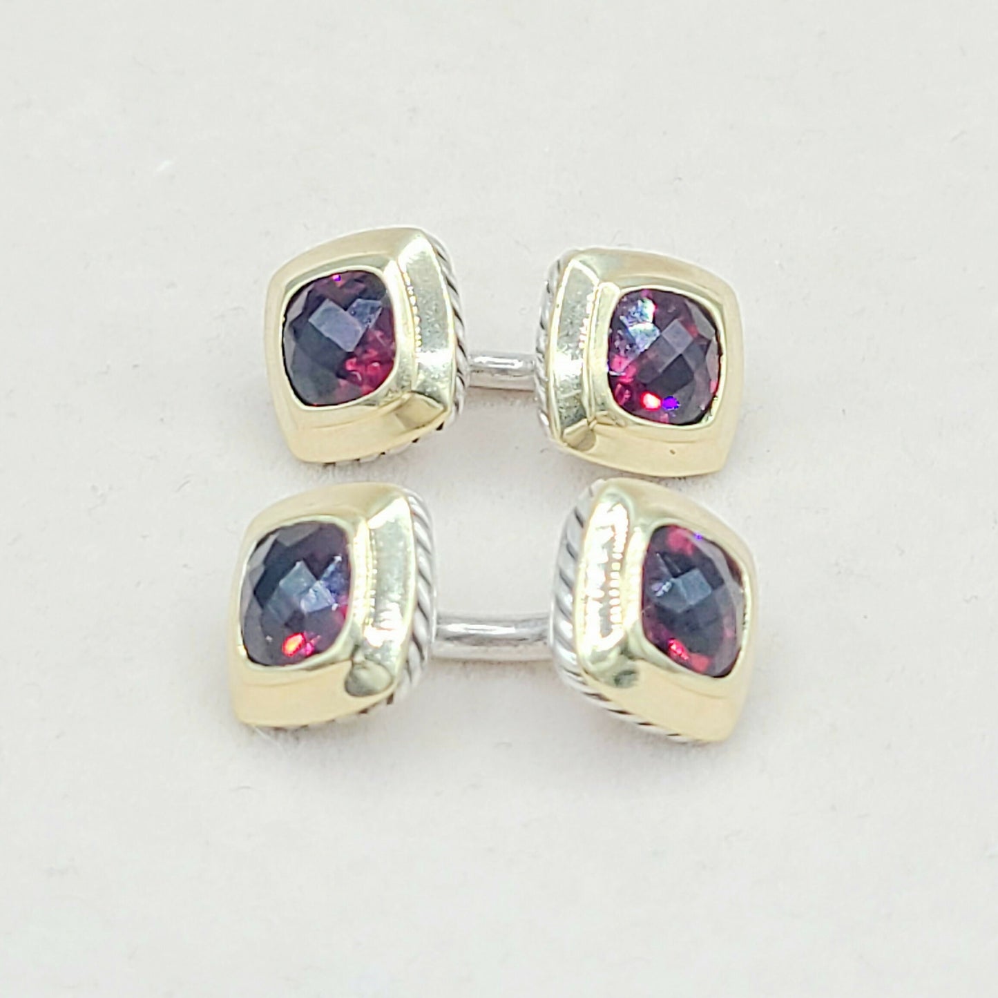 David Yurman Albion Garnet Cufflinks Silver & Gold | Certified #