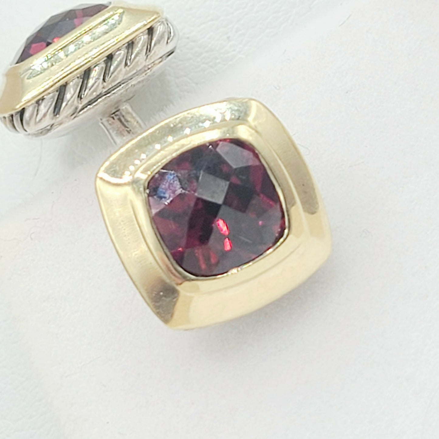 David Yurman Albion Garnet Cufflinks Silver & Gold | Certified #