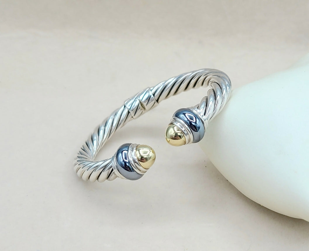 David Yurman Hematite Rondelle Gold Dome Cable Bracelet | Certified AYW Luxury #