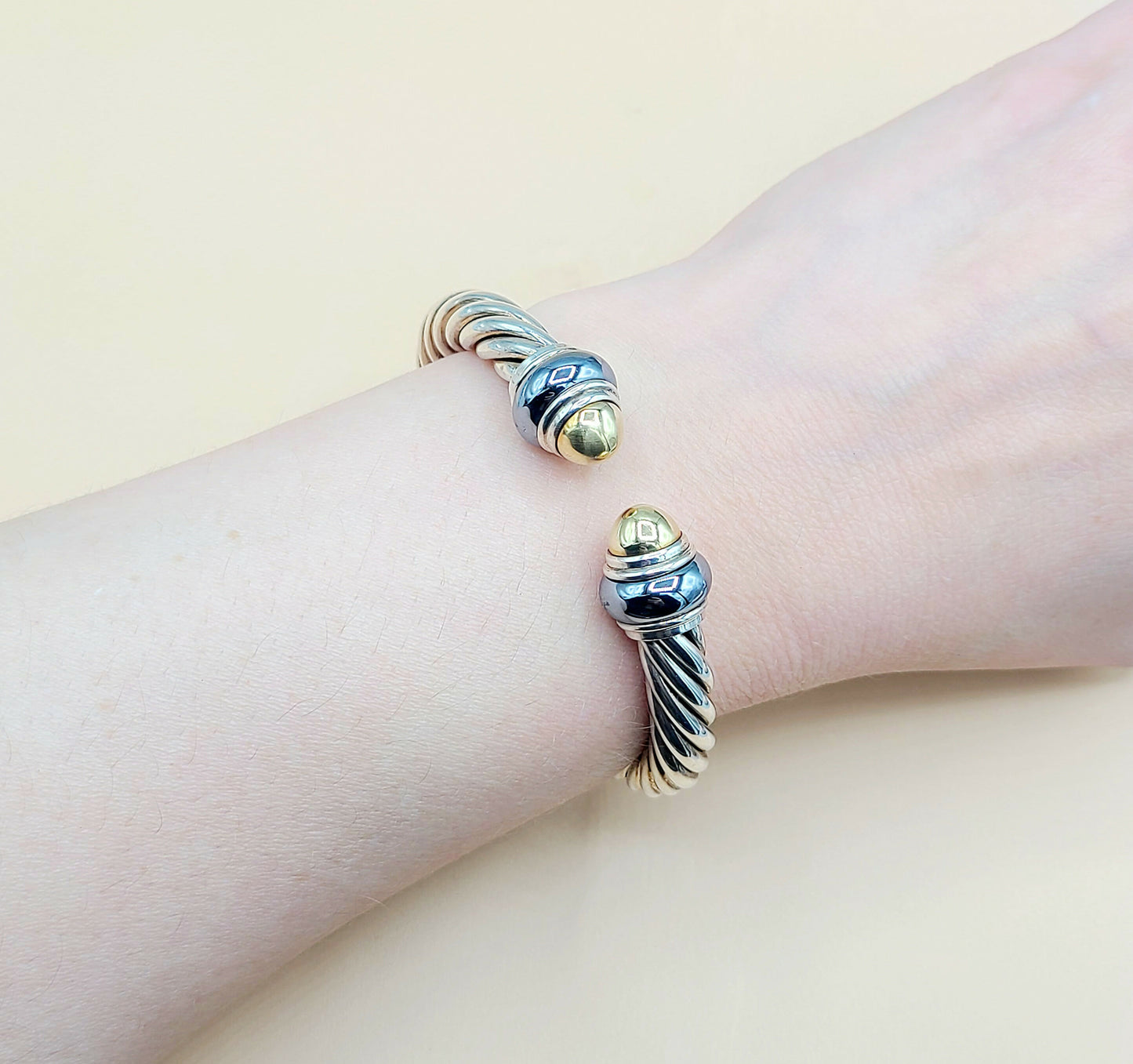 David Yurman Hematite Rondelle Gold Dome Cable Bracelet | Certified AYW Luxury #