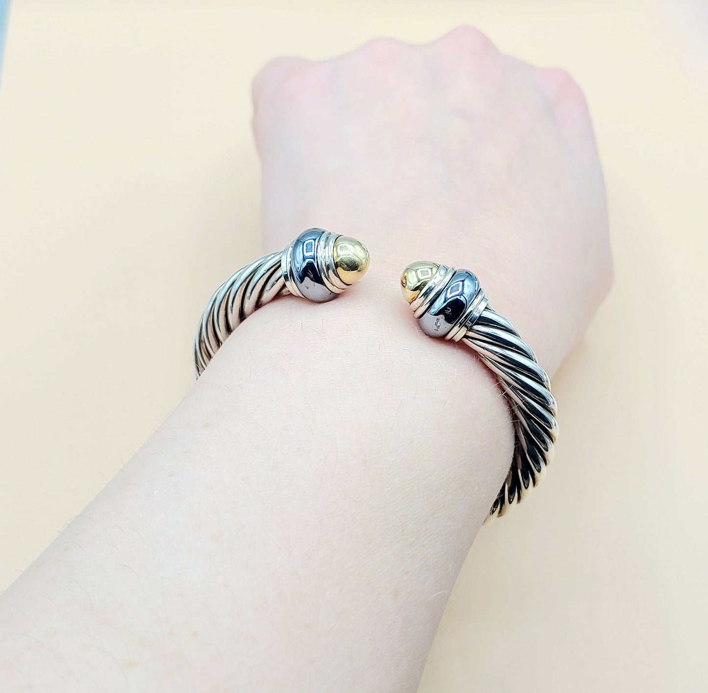 David Yurman Hematite Rondelle Gold Dome Cable Bracelet | Certified AYW Luxury #