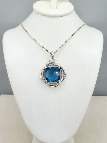 David Yurman Infinity 17mm Hampton Blue Topaz Pendant Enhancer Necklace-