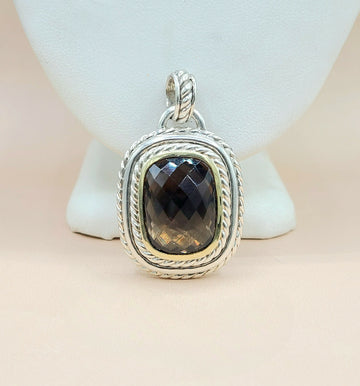 David Yurman  Albion Jumbo Smoky Quartz Silver & Gold Pendant-Enhancer