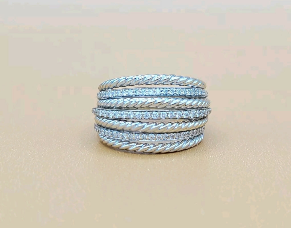 David Yurman Lantana Dome Ring With Diamonds In 18k White Gold