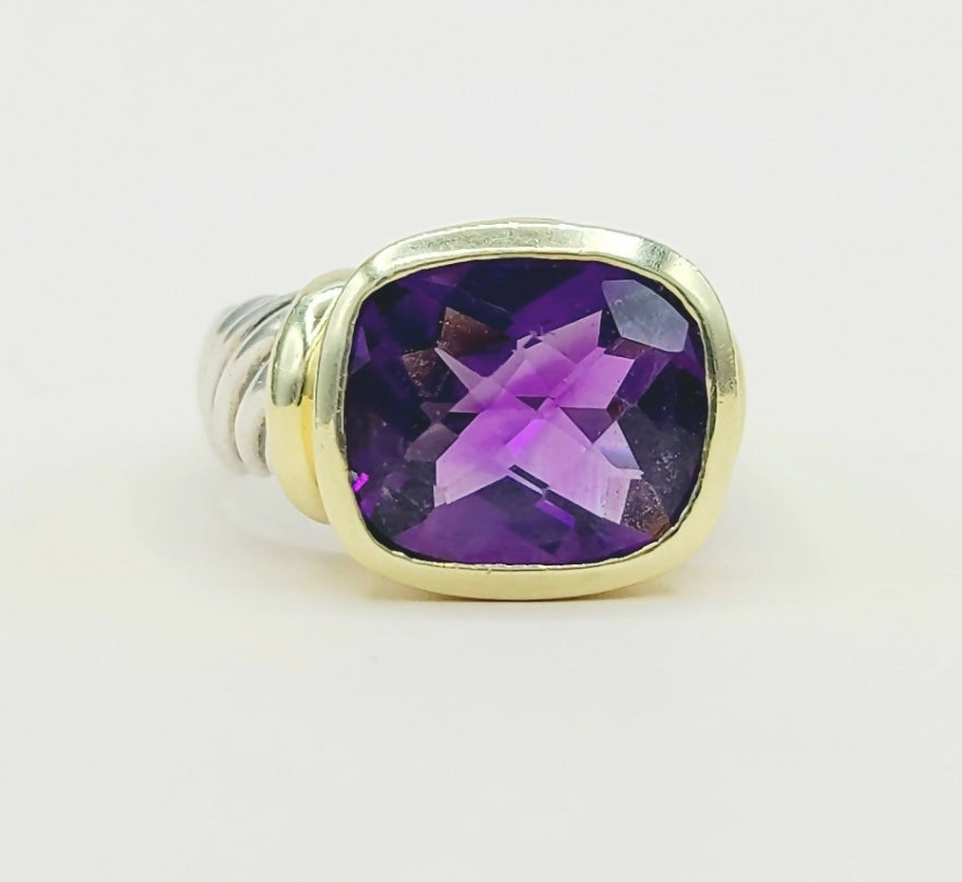 David Yurman Large Noblesse Ring with amethyst and gold