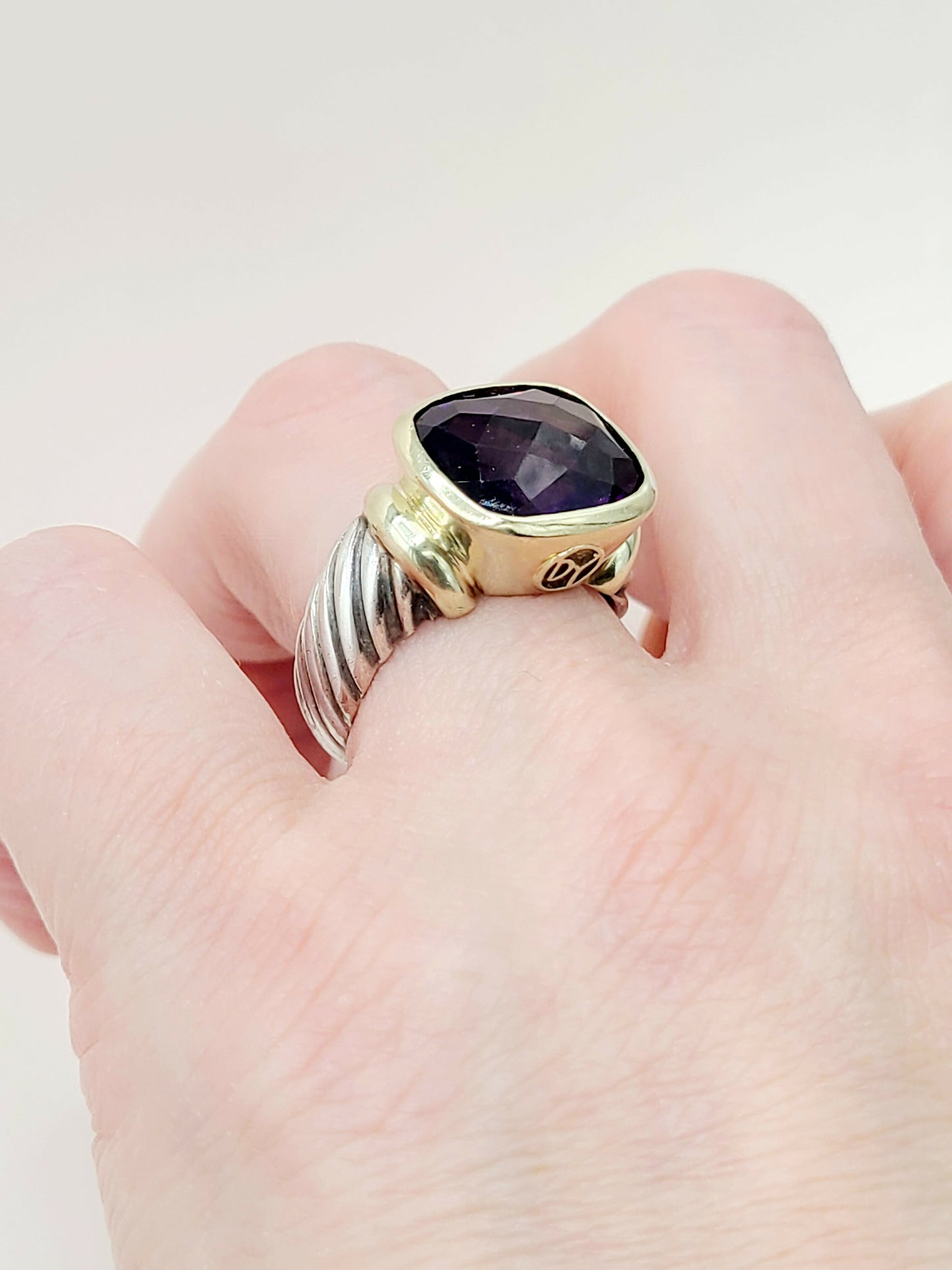 David Yurman Large Noblesse Ring with amethyst and gold