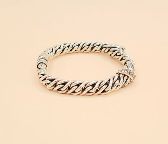 David Yurman Lyrica Station Double Diamond X Link Chain Bracelet