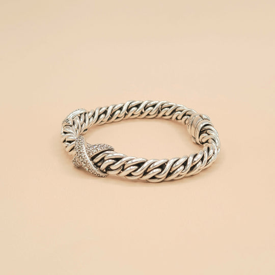 David Yurman Lyrica Station Double Diamond X Link Chain Bracelet