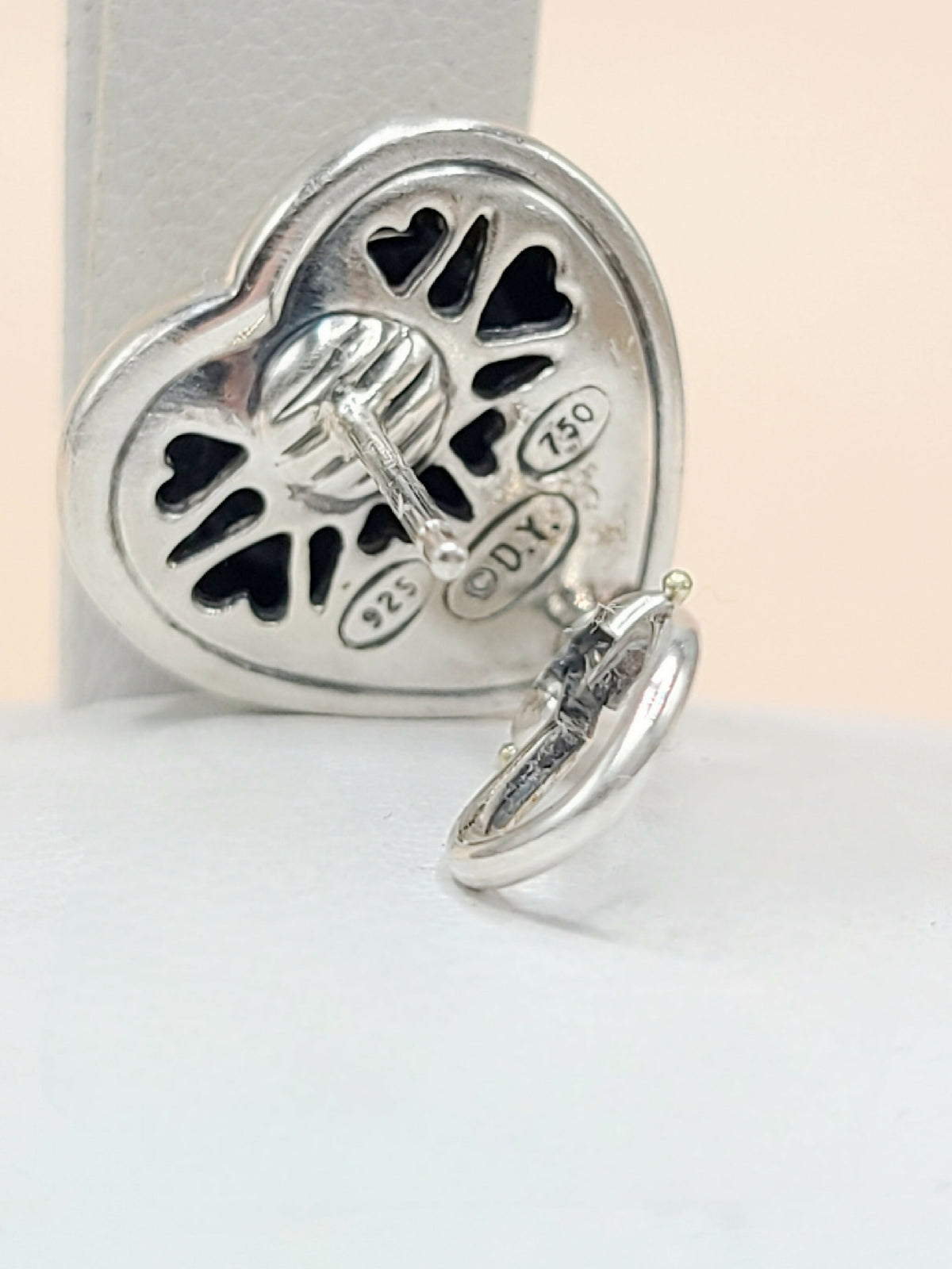 hallmark of David Yurman Metro Sculpted Heart Diamond Earrings Sterling Silver 18K Gold 17mm