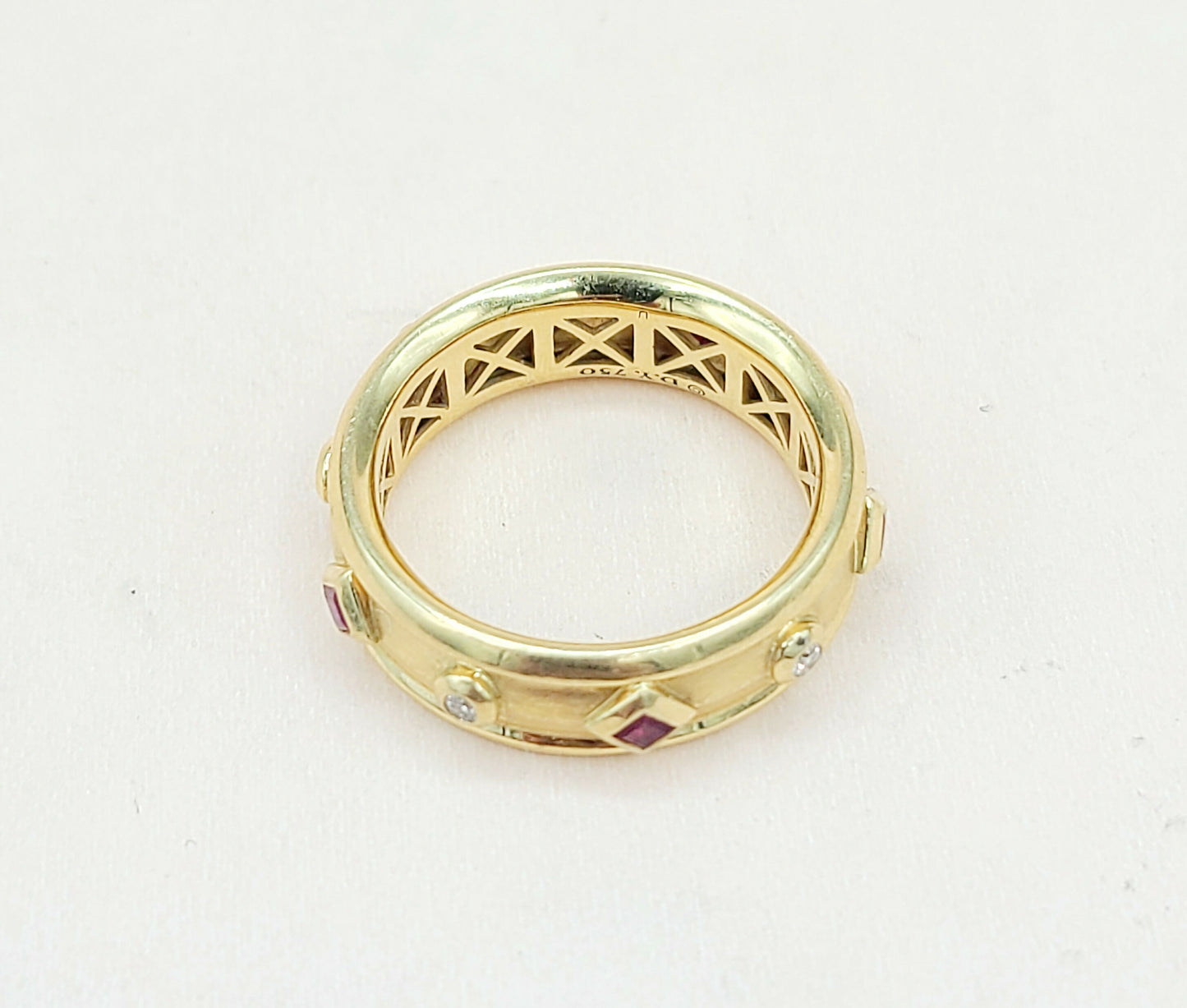 David Yurman Modern Renaissance Band Ring in 18k Gold With Rubies and Diamonds