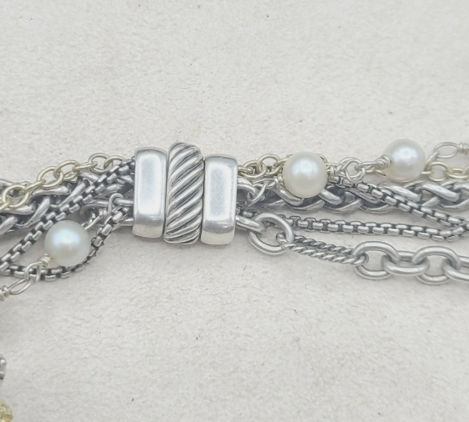 David Yurman Multi Chain Pearl Necklace With Gold, 28"