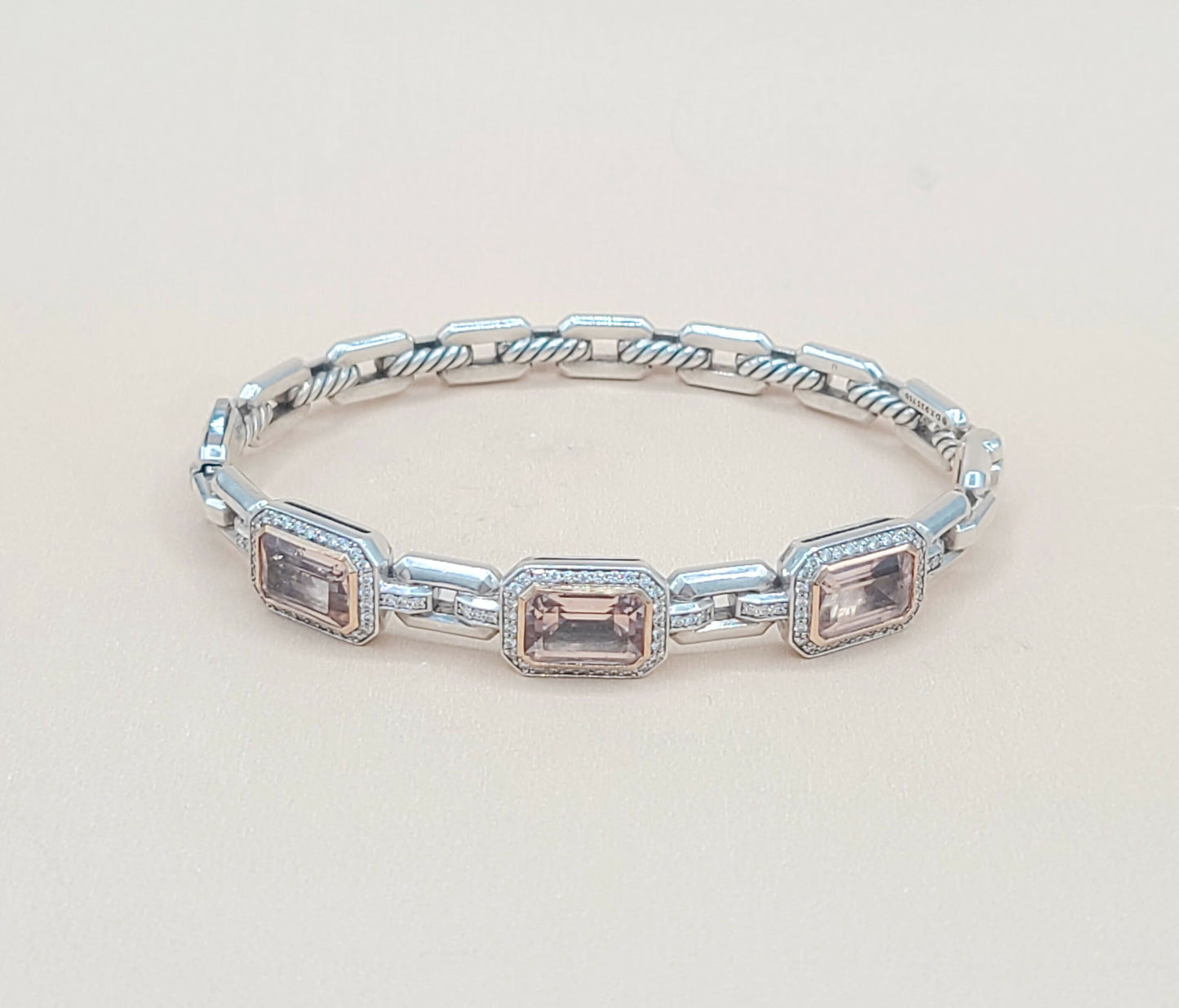 David Yurman Novella Morganite Diamond Rose Gold Silver Bracelet