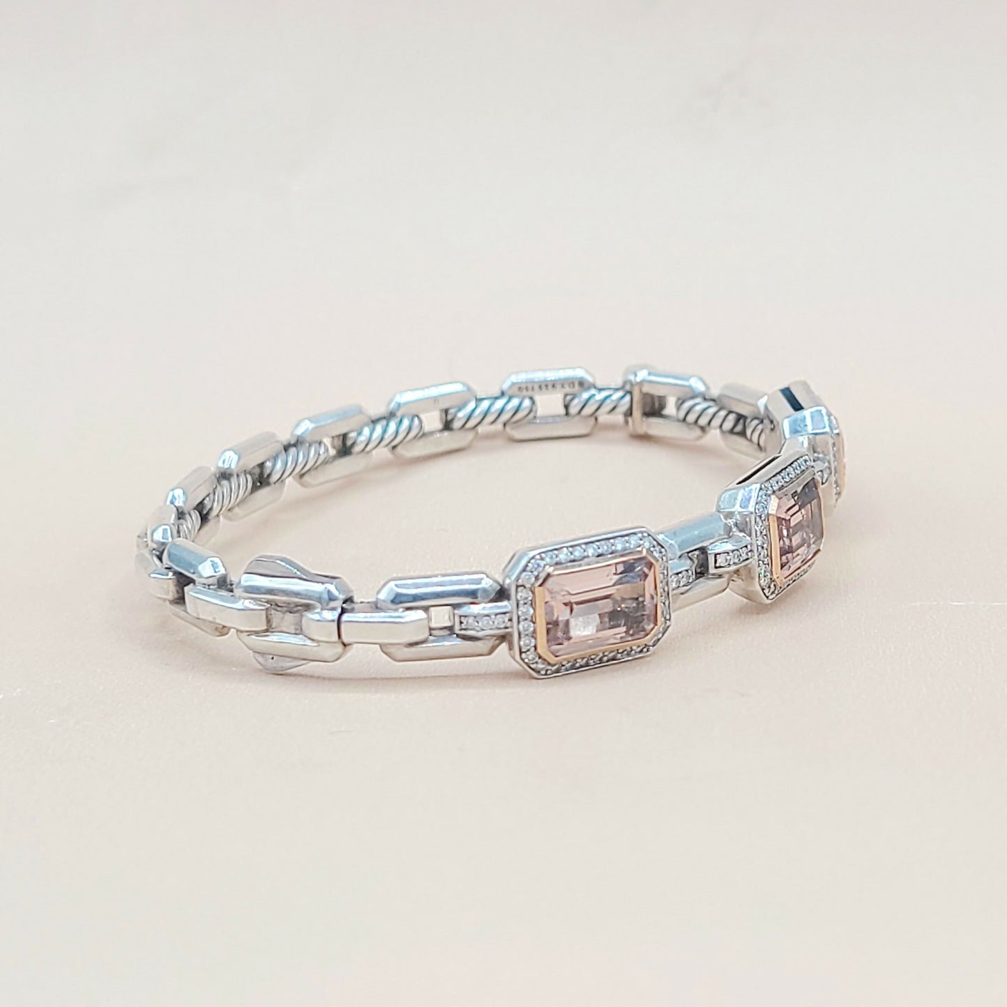 David Yurman Novella Morganite Diamond Rose Gold Silver Bracelet