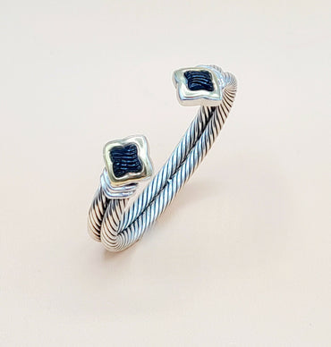 David Yurman Quatrefoil Double Cable Black Onyx Gold Bracelet