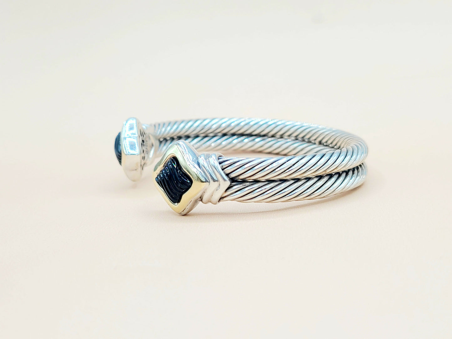 David Yurman Quatrefoil Black Onyx Double Cable Bracelet | Certified AYW Luxury #