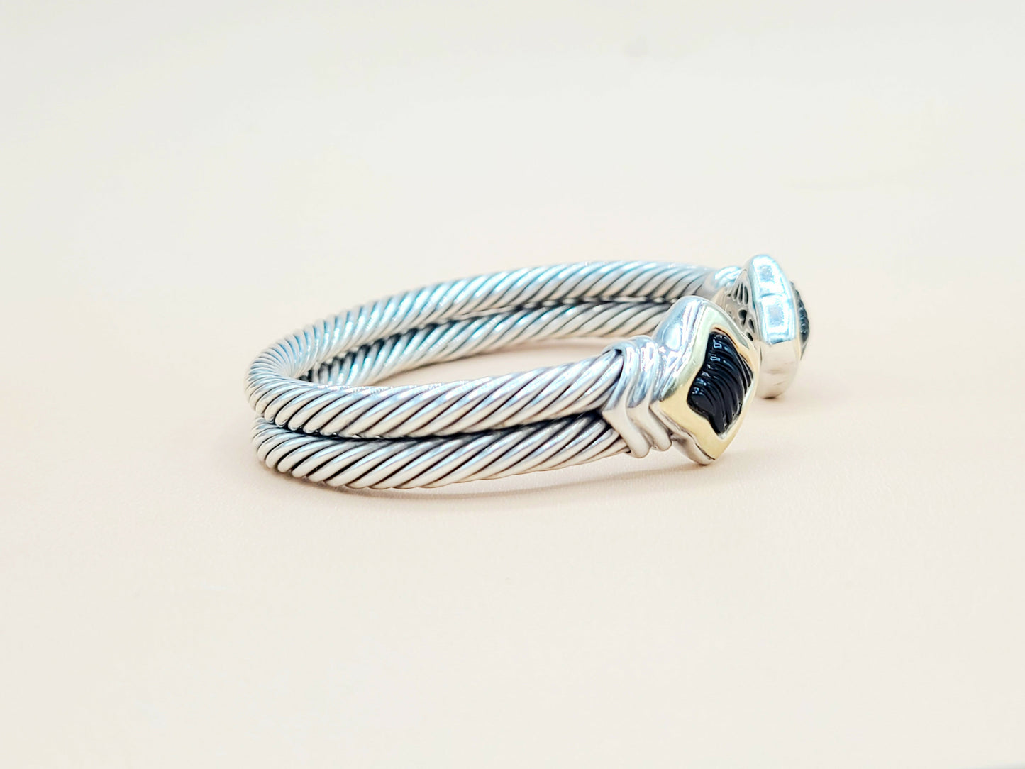 David Yurman Quatrefoil Black Onyx Double Cable Bracelet | Certified AYW Luxury #