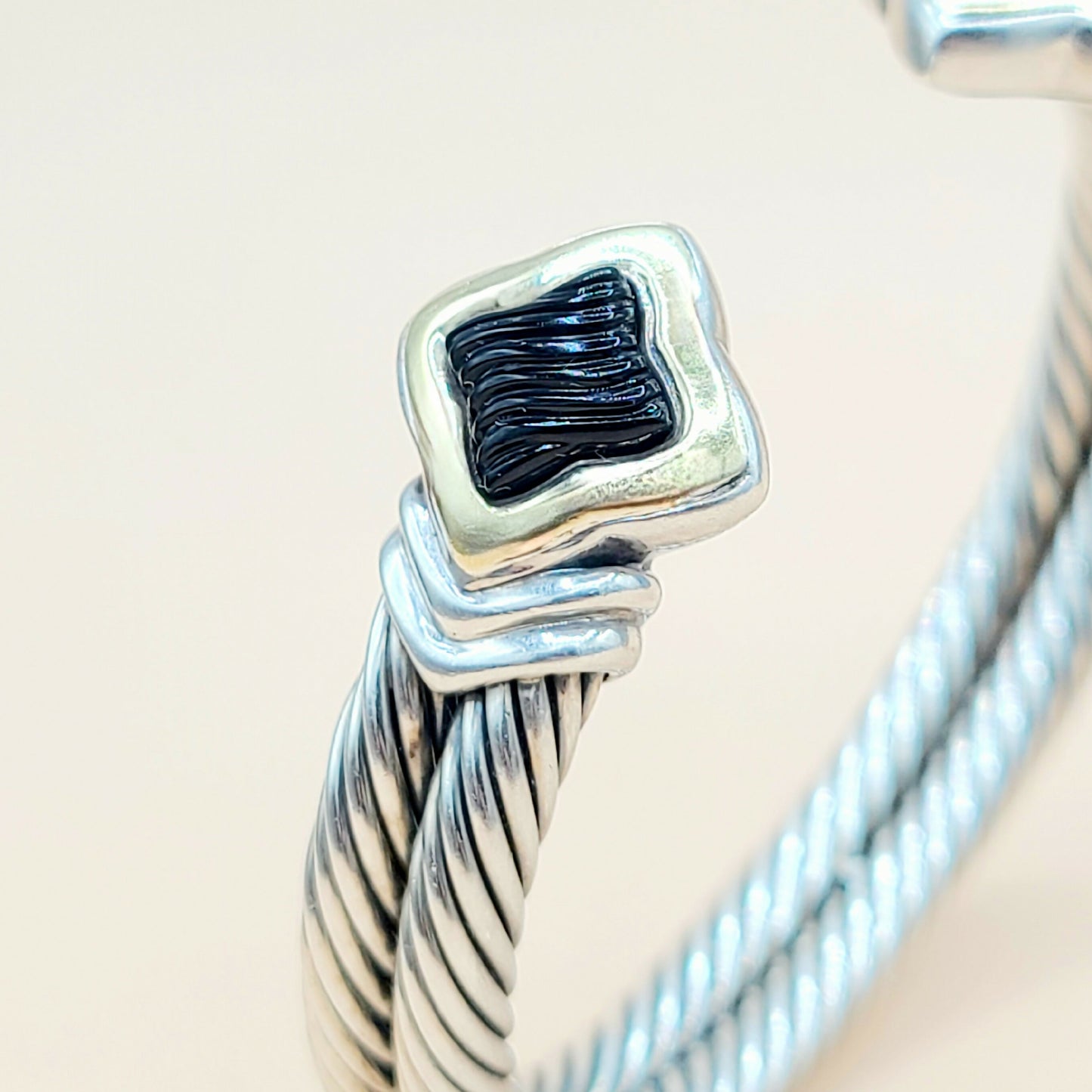 David Yurman Quatrefoil Black Onyx Double Cable Bracelet | Certified AYW Luxury #