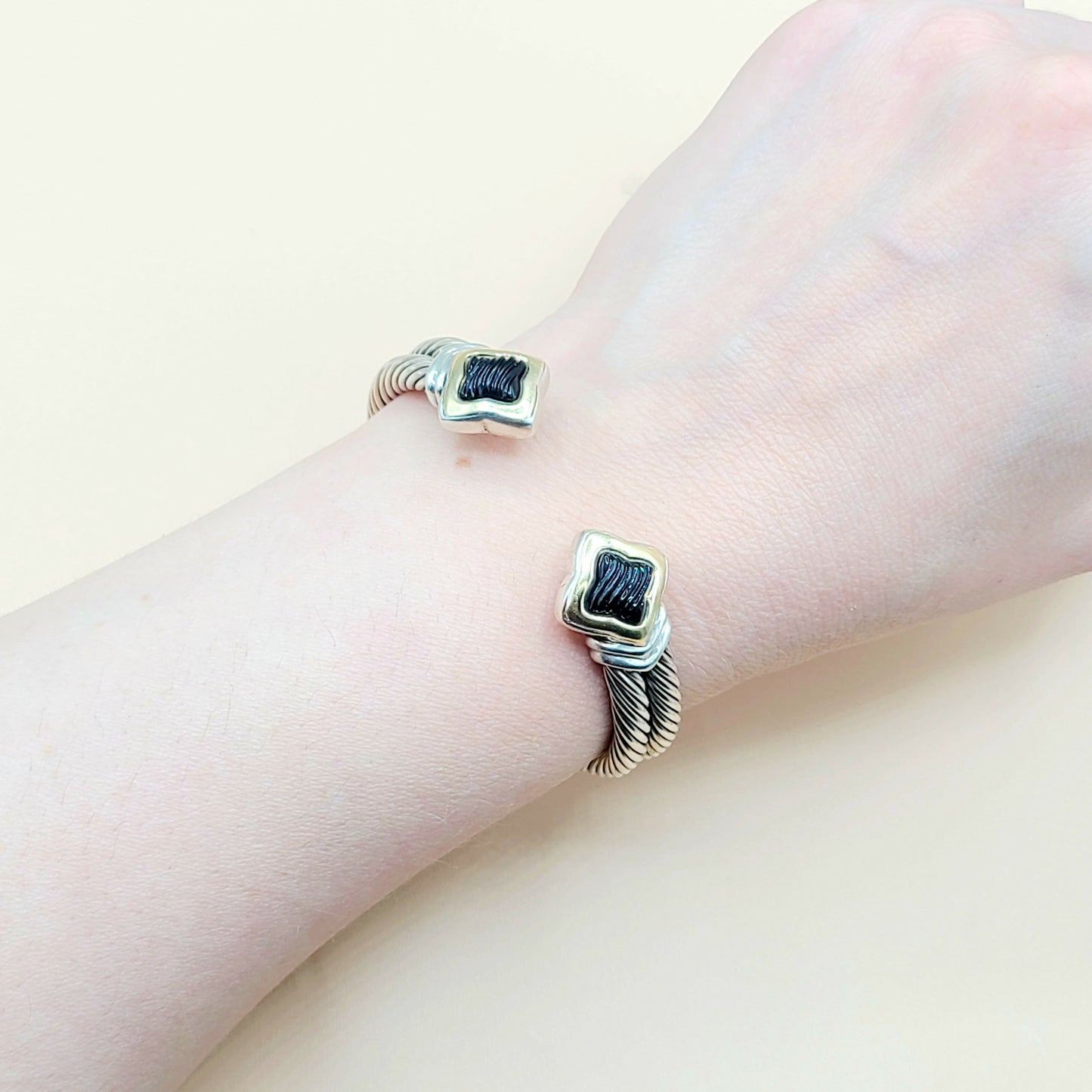 David Yurman Quatrefoil Black Onyx Double Cable Bracelet | Certified AYW Luxury #