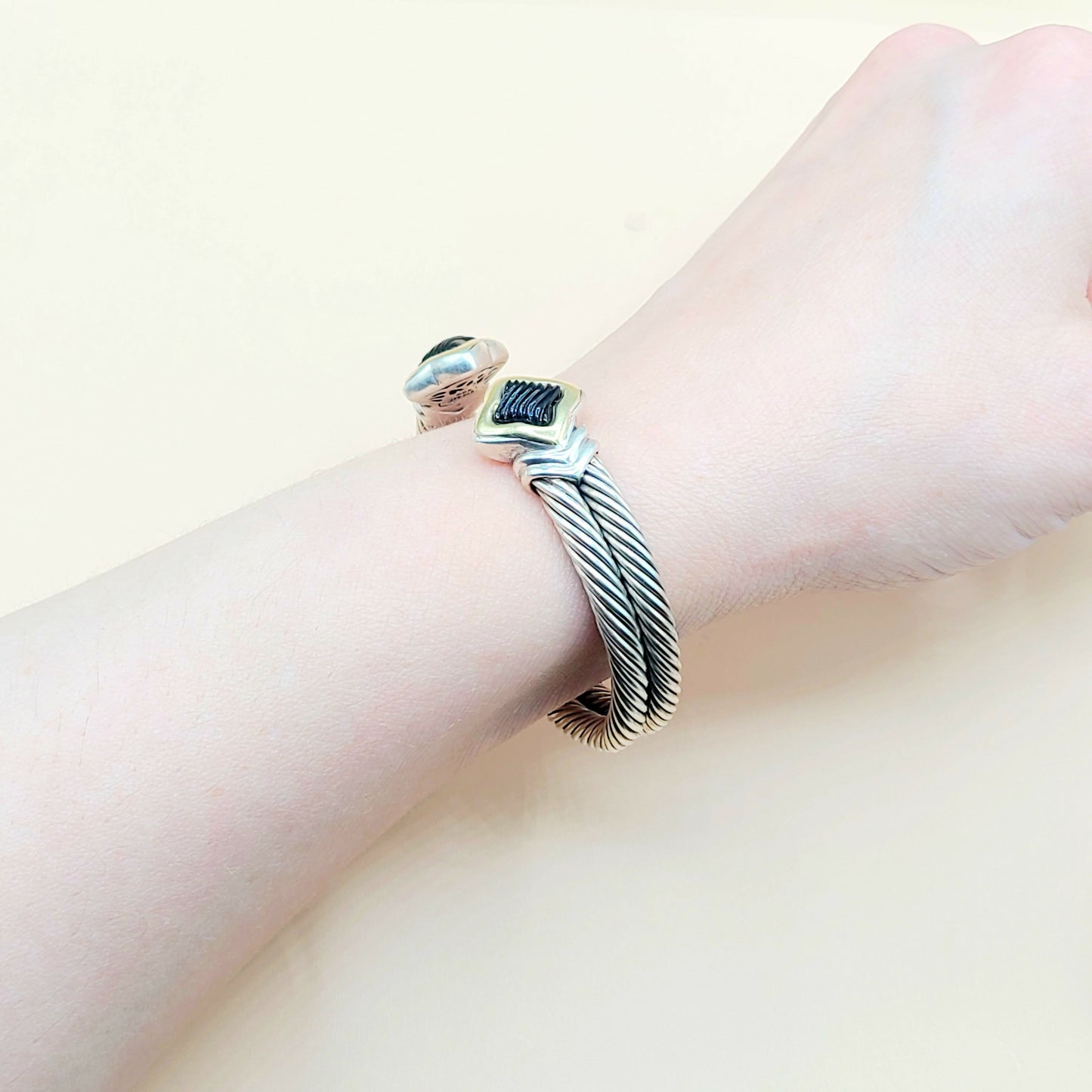 David Yurman Quatrefoil Black Onyx Double Cable Bracelet | Certified AYW Luxury #