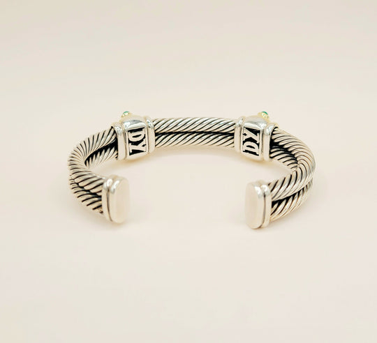 David Yurman Renaissance Amethyst Green Onyx Gold Double Cable Station Bracelet