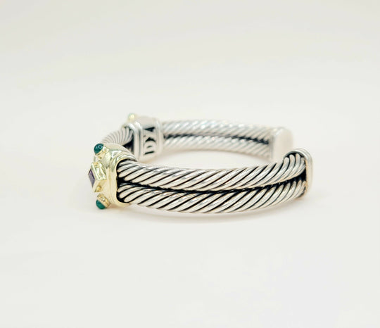 David Yurman Renaissance Amethyst Green Onyx Gold Double Cable Station Bracelet