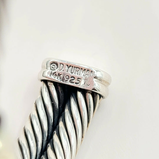 David Yurman Renaissance Amethyst Green Onyx Gold Double Cable Station Bracelet