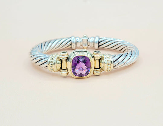 David Yurman Renaissance Amethyst Peridot Sterling Silver Gold Bracelet, 10mm