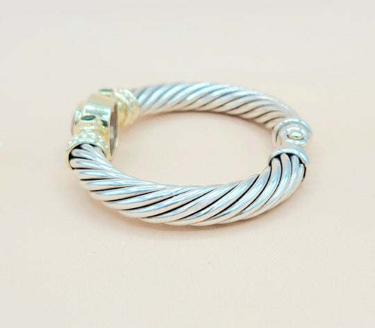 David Yurman Renaissance Amethyst Peridot Sterling Silver Gold Bracelet, 10mm