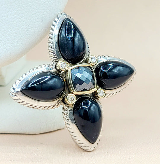 David Yurman Renaissance Black Onyx, Hematite & Diamond Teardrop Pendant