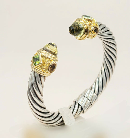 David Yurman Renaissance Cable Lemon Citrine Peridot Gold Bracelet, 10mm