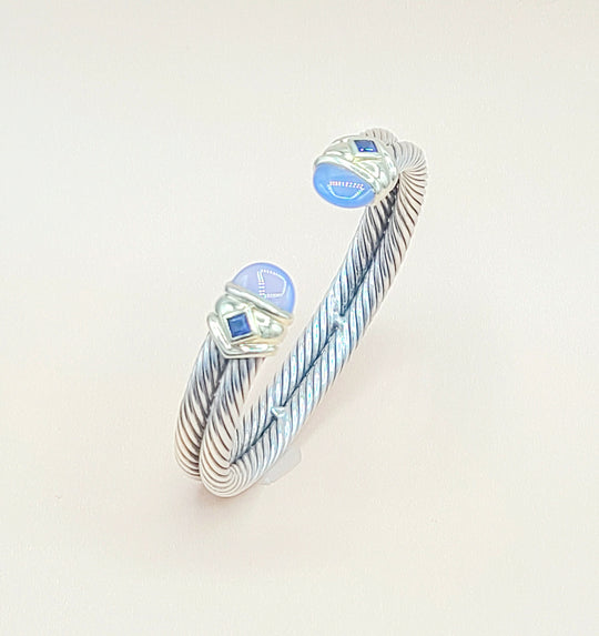 David Yurman Renaissance Double Cable Chalcedony Iolite Gold Bracelet