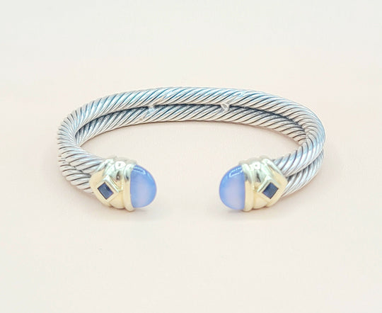 David Yurman Renaissance Double Cable Chalcedony Iolite Gold Bracelet