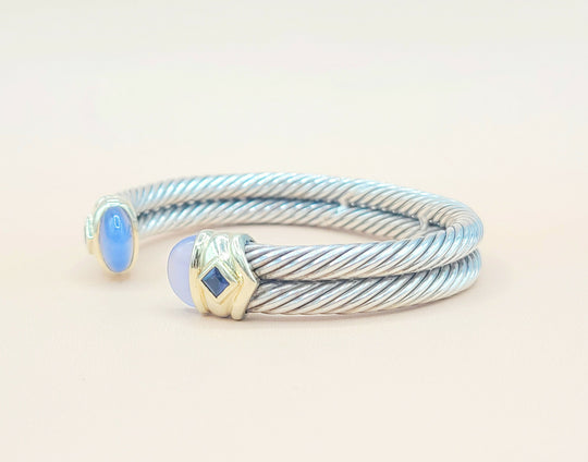 David Yurman Renaissance Double Cable Chalcedony Iolite Gold Bracelet