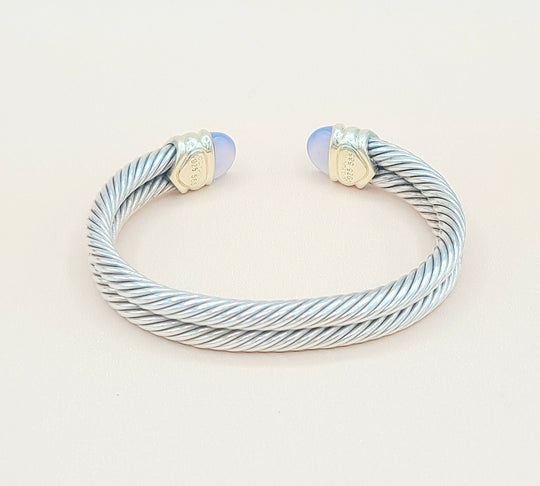 David Yurman Renaissance Double Cable Chalcedony Iolite Gold Bracelet