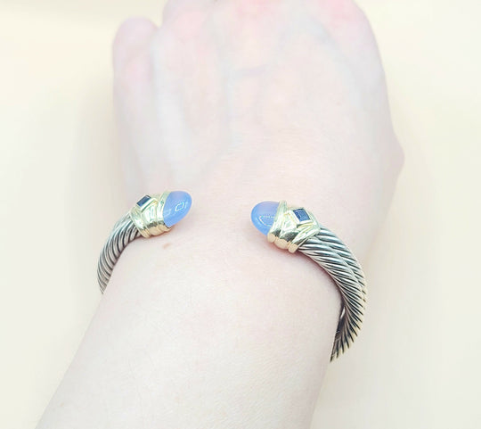 David Yurman Renaissance Double Cable Chalcedony Iolite Gold Bracelet