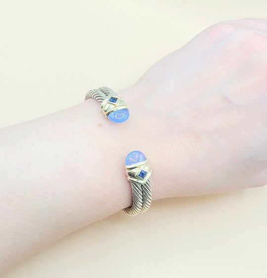 David Yurman Renaissance Double Cable Chalcedony Iolite Gold Bracelet