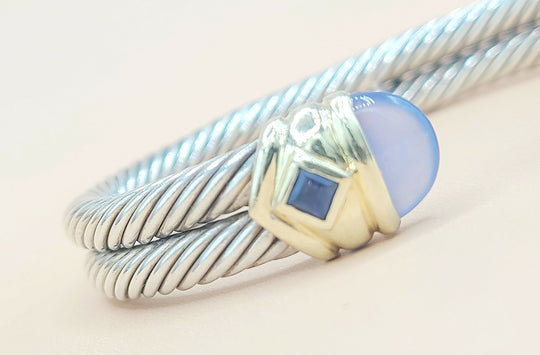 David Yurman Renaissance Double Cable Chalcedony Iolite Gold Bracelet