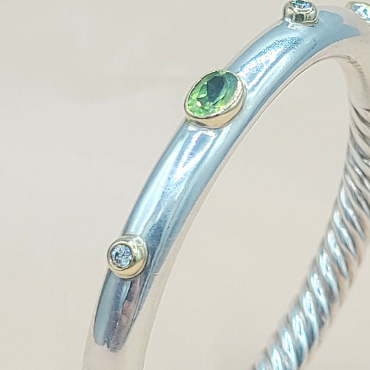 David Yurman Renaissance Peridot Diamond Gold Bangle Bracelet