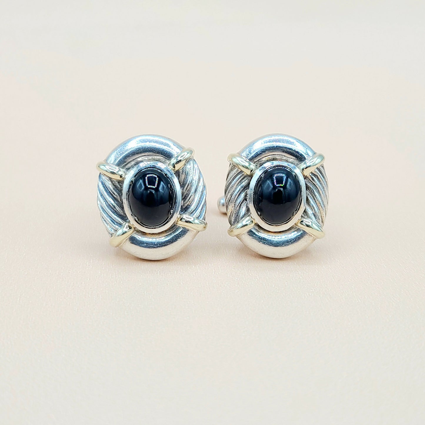 David Yurman Renaissance Black Onyx Gold Cufflinks Certified Pre-Owned AYW Luxury #