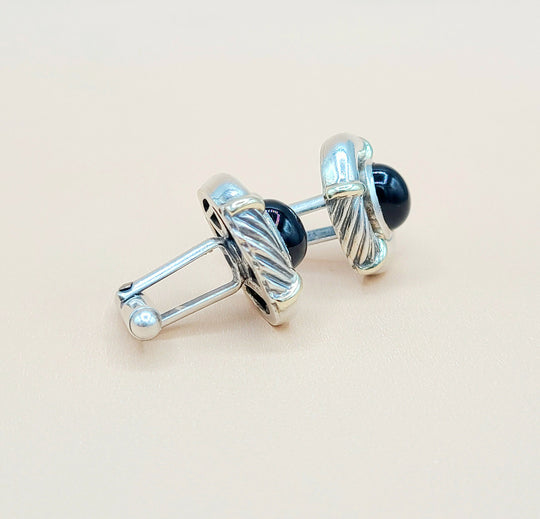 David Yurman Renaissance Silver Gold Black Onyx Cufflinks