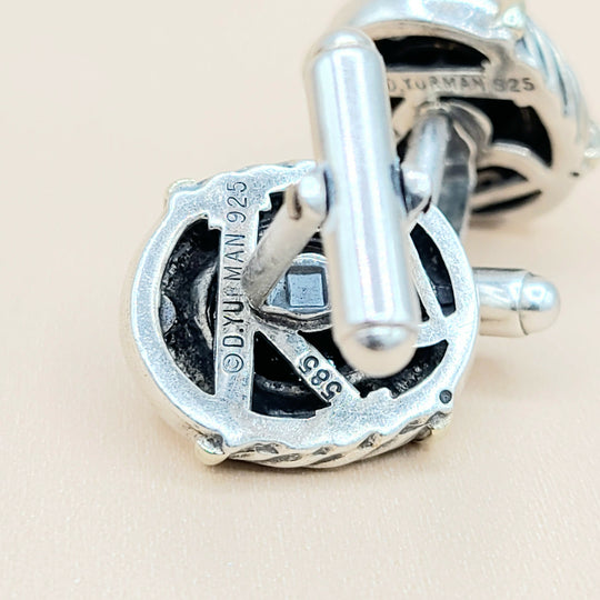 David Yurman Renaissance Silver Gold Black Onyx Cufflinks