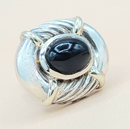 David Yurman Renaissance Silver Gold Black Onyx Cufflinks