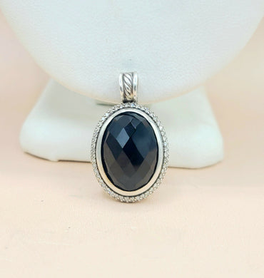 David Yurman-Signature Oval Black Onyx & Diamond Pendant-Enhancer-