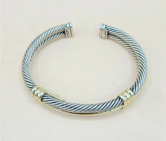 David Yurman Silver Gold Double Cable Hinged Bracelet
