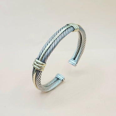 David Yurman Silver Gold Double Cable Hinged Bracelet