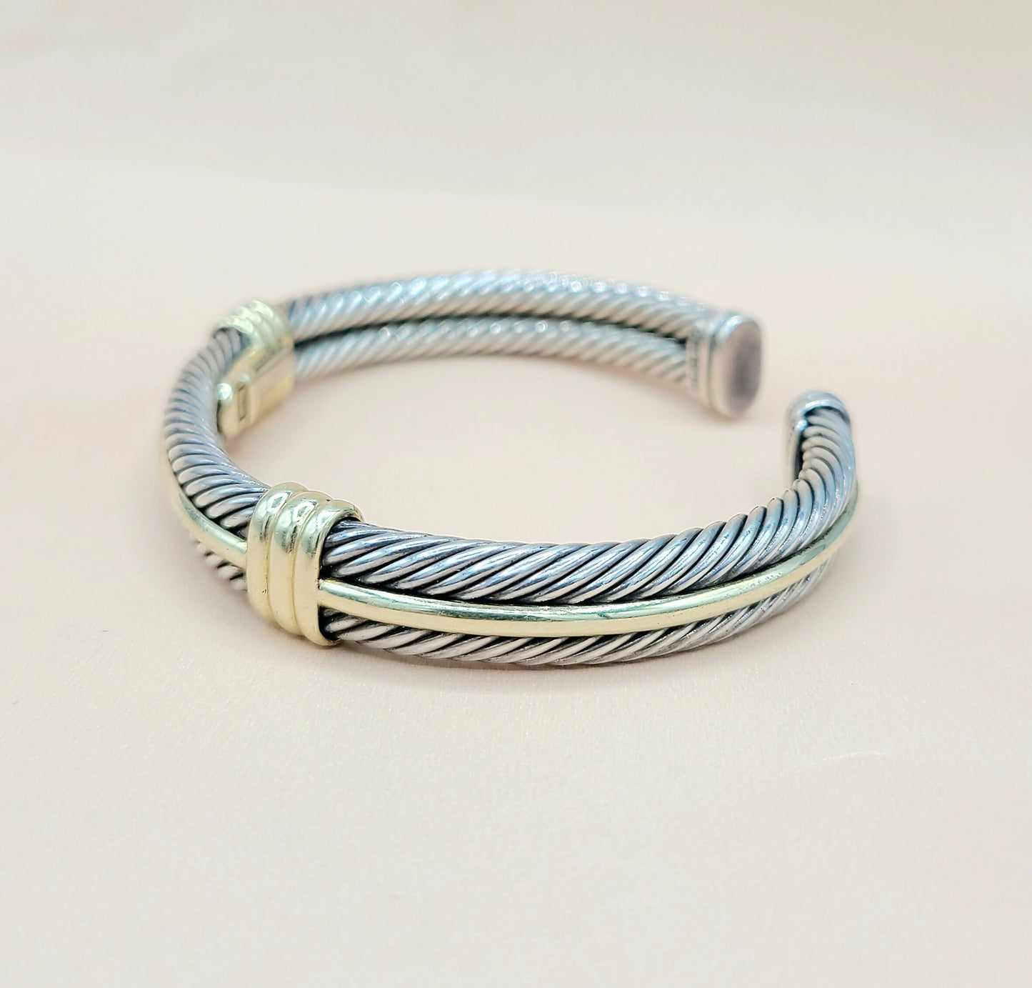 David Yurman Silver Gold Double Cable Bracelet | Certified Pre-Owned AYW Luxury #