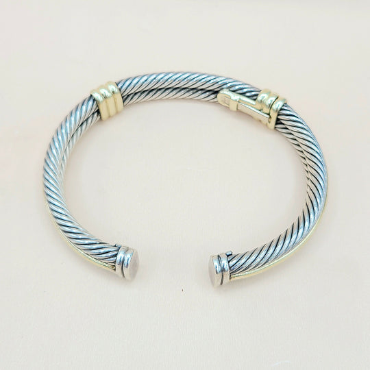 David Yurman Silver Gold Double Cable Hinged Bracelet