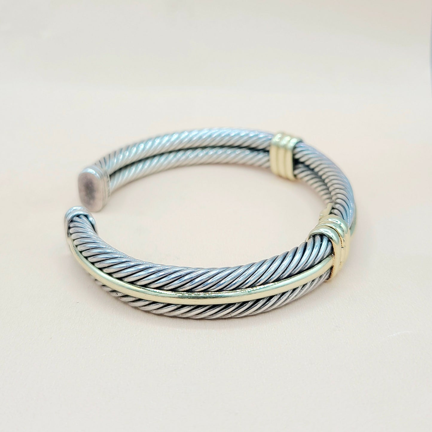 David Yurman Silver Gold Double Cable Bracelet | Certified Pre-Owned AYW Luxury #